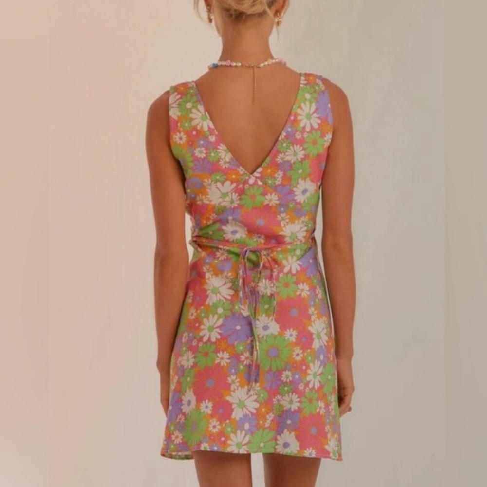 Peppermayo Pink Floral Mini Dress with Green and Purple Accents - Picture 3 of 9